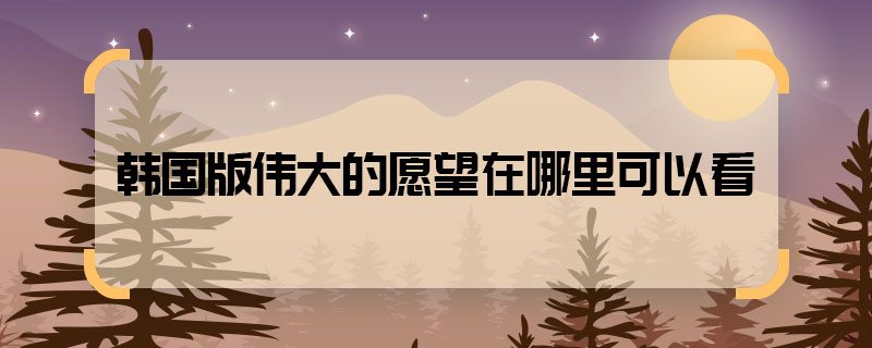 韩国版伟大的愿望在哪里可以看 伟大的愿望在哪里播出